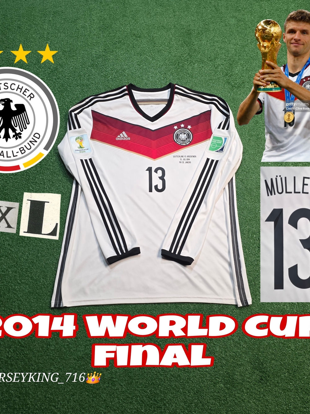Adidas Germany DBF Thomas Muller #13 2014 World Cup Final Jersey Long Sleeve XXL